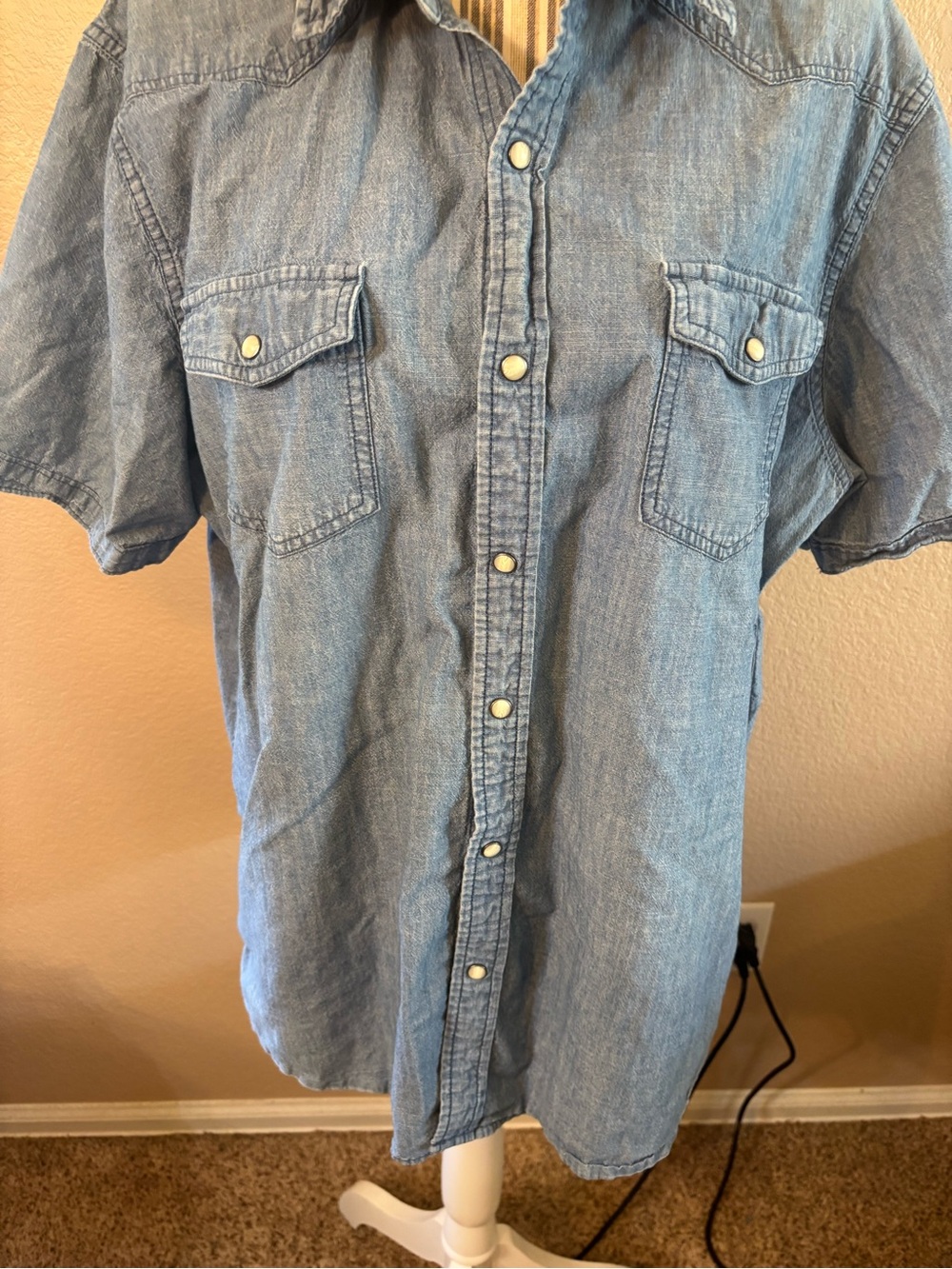 Sonoma Denim Shirt XL Short-Sleeve Light Blue Chambray Snap-Down White Buttons - Picture 4 of 13